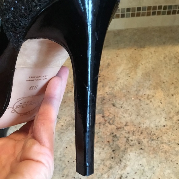 Lucy Choi London Black Glitter Cut Out Heels